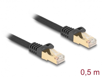 Delock RJ45 Network Cable with braided jacket Cat.6A S/FTP plug to plug 0.5 m black