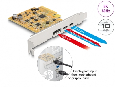 Delock PCI Express x4 Card to 1 x external USB Type-C™ 10 Gbps female + 1 x external USB Type-C™ 10 Gbps (DP Alt Mode) female