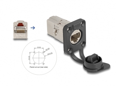 Delock D-Type RJ45 built-in connector / coupler Cat.6A STP with protective cap IP66 dust and waterproof