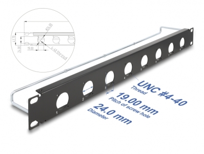 Delock 19″ D-Type Patch Panel with strain relief 8 port 1U black