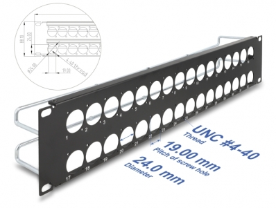 Delock 19″ D-Type Patch Panel with strain reliefs 32 port 2U black