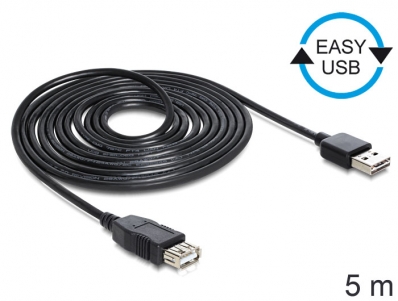 Delock Extension cable EASY-USB 2.0 Type-A male > USB 2.0 Type-A female black 5 m