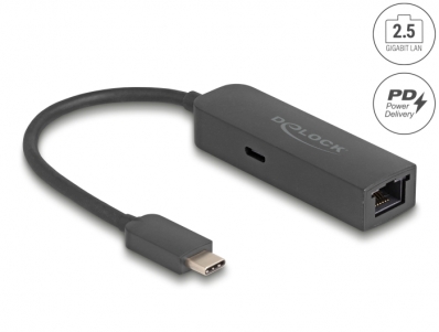 Delock USB Type-C™ Adapter to 2.5 Gigabit LAN with Power Delivery 100 watt