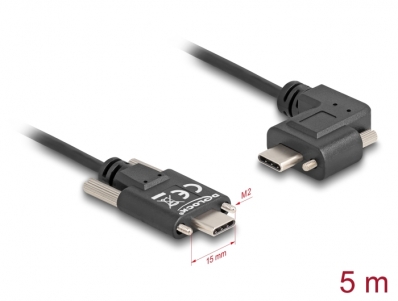 Delock USB 2.0 Cable USB Type-C™ male with screws to USB Type-C™ male with screws angled left / right PD 3.0 60 W 5 m