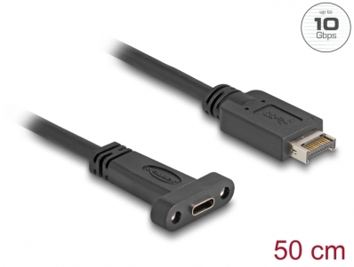 Delock USB 10 Gbps Cable USB Type-E Key A 20 pin male to USB Type-C™ female panel-mount 50 cm