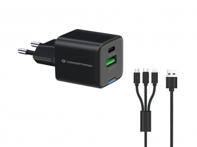 CONCEPTRONIC Ladegerät 2Port 33W,1xUSB-C,1xUSB-A +3-in-1 sw