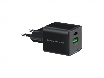 CONCEPTRONIC Ladegerät 2Port 20W,1xUSB-C,1xUSB-A 1.5m sw