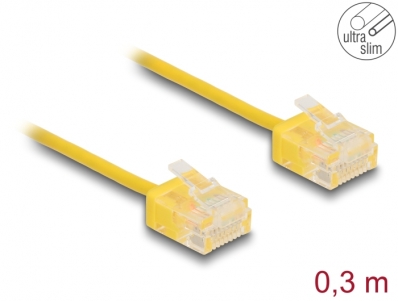 Delock RJ45 Network Cable Cat.6 UTP Ultra Slim 0.3 m yellow with short plugs