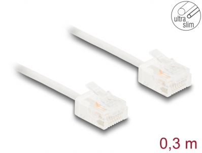 Delock RJ45 Network Cable Cat.6 UTP Ultra Slim 0.3 m white with short plugs