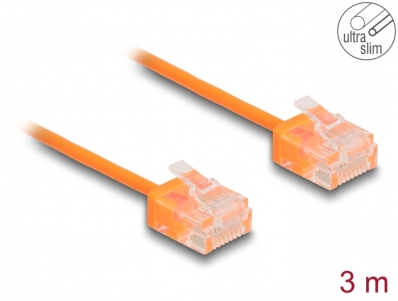 Delock RJ45 Network Cable Cat.6 UTP Ultra Slim 3 m orange with short plugs