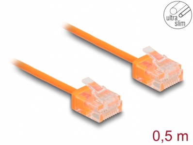 Delock RJ45 Network Cable Cat.6 UTP Ultra Slim 0.5 m orange with short plugs