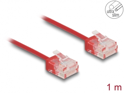 Delock RJ45 Network Cable Cat.6 UTP Ultra Slim 1 m red with short plugs