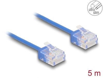 Delock RJ45 Network Cable Cat.6 UTP Ultra Slim 5 m blue with short plugs