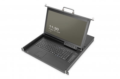 Digitus Modular HD LCD KVM console with 17\" TFT (43.2cm), 16-port HDMI KVM connection, touchpad, German keyboard layout