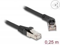 Delock RJ45 Network Cable Cat.6A S/FTP plug 45° right angled to plug straight 0.25 m black