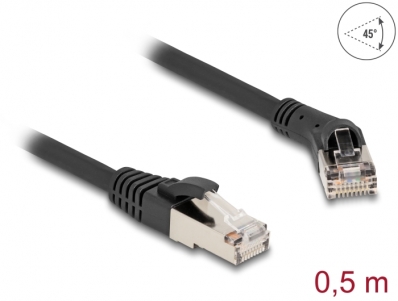 Delock RJ45 Network Cable Cat.8.1 S/FTP plug 45° right angled to plug straight up to 40 Gbps 0.5 m black