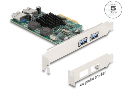 Delock PCI Express x4 Card to 2 x external USB 5 Gbps Type-A + 2 x internal USB 5 Gbps Type-A Dual Channel - Low Profile Form Fa