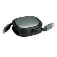 ROLINE USB 2.0 Retractable Cable Type C, 60W, C-C, M/M, black, 1.2 m