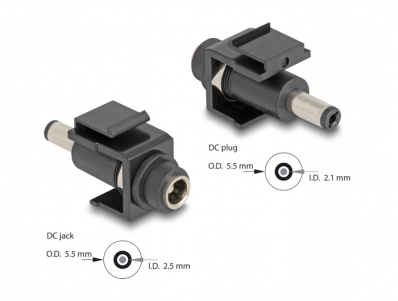 Delock Keystone Module DC 5.5 x 2.5 mm female to DC 5.5 x 2.1 mm male black