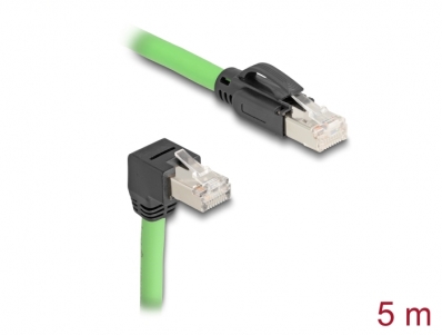 Delock RJ45 Network Cable Cat.6A plug to plug downwards angled SF/UTP suitable for drag chains PUR (TPU) 5 m green