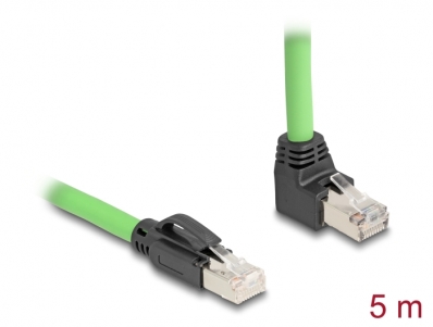 Delock RJ45 Network Cable Cat.6A plug to plug upwards angled SF/UTP suitable for drag chains PUR (TPU) 5 m green