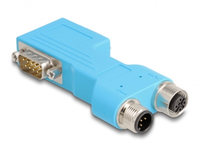 Delock D-Sub 9 male and female to M12 male and female 5 pin A-coded CAN bus splitter 90° blue