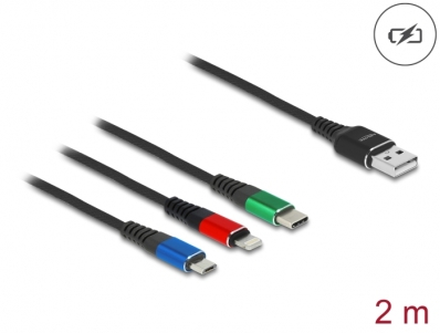 Delock USB Charging Cable 3 in 1 Type-A to Lightning™ / Micro USB / USB Type-C™ 2 m 3-coloured