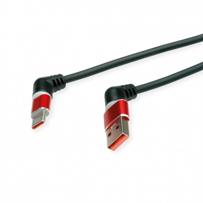 ROLINE 360° Rotation USB 2.0 Cable, C - A, M/M, 60W, Red Black, 2 m