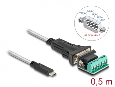 Delock Adapter USB Type-C™ to 1 x Serial RS-422/485 male with 6 pin terminal block 5 V 0.5 m