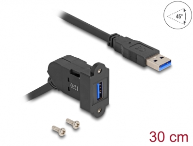 Delock USB 5 Gbps Type-A panel mount female 45° angled to Type-A male with 30 cm cable black