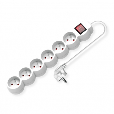 VALUE French Power Strip, 6-way, with illuminated Switch, white, 3 m