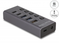 Delock USB 5 Gbps Hub with 2 x USB Type-A and 2 x USB Type-C™ female and 1 x Fast Charging Port + Switch