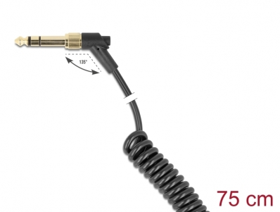 Delock Coiled Cable 3.5 mm 3 pin Stereo jack male to Stereo jack male angled with screw adapter to 6.35 mm 75 cm