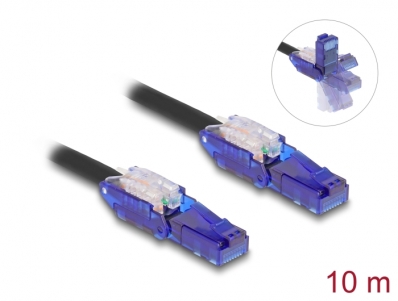 Delock RJ45 Network Cable Cat.6 UTP with 180° angled plugs black 10 m