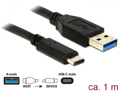 Delock Cable SuperSpeed USB 10 Gbps (USB 3.1 Gen 2) Type-A male > USB Type-C™ male 1 m black