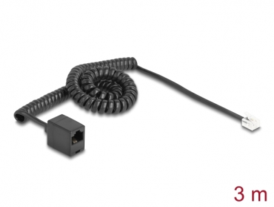 Delock Telephone Cable / Coiled Cable RJ11 plug to RJ45 jack black 3 m