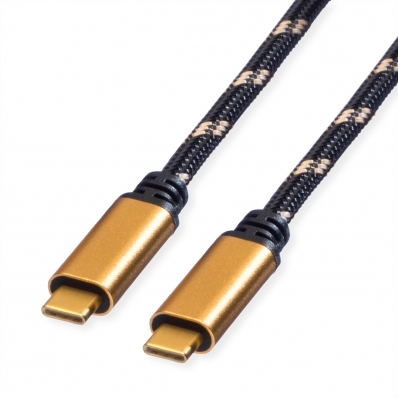 ROLINE GOLD Cable USB4 Gen3x2, with Emark, C–C, M/M, 100W, black / gold, 2 m