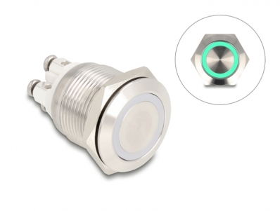 Delock Push Button for Installation 19 mm 4 x Screw Terminal LED green