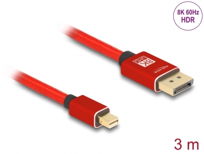 Delock Mini DisplayPort to DisplayPort cable 8K 60 Hz 3 m red metal without latch