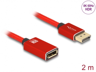 Delock DisplayPort extension cable 8K 60 Hz 2 m red metal without latch