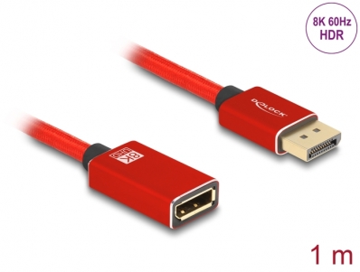 Delock DisplayPort extension cable 8K 60 Hz 1 m red metal without latch