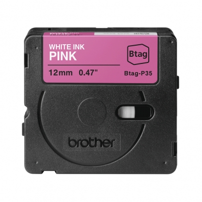 Schriftband Brother 12mmx4m weiß/pink BTAG-P35