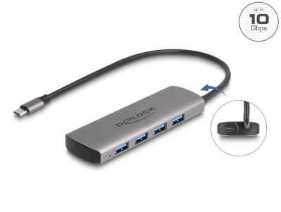 Delock USB 10 Gbps 4 Port USB Type-A Hub with USB Type-C™ connector and additional power port