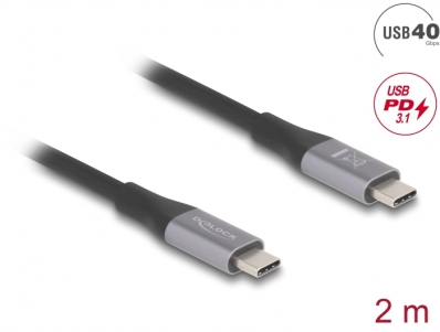 Delock USB 40 Gbps Cable USB Type-C™ male to male PD 3.1 240 W E-Marker 2 m grey metal