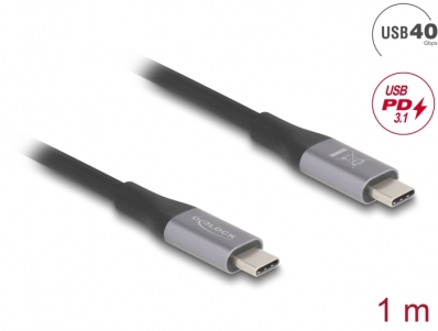 Delock USB 40 Gbps Cable USB Type-C™ male to male PD 3.1 240 W E-Marker 1 m grey metal