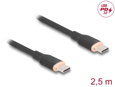 Delock USB 2.0 Cable USB Type-C™ male to male PD 3.0 60 W 2.5 m black Silicone