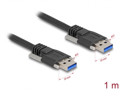 Delock USB 5 Gbps Cable Type-A male to Type-A male with screw distance 19 mm / M3 screws 1 m black