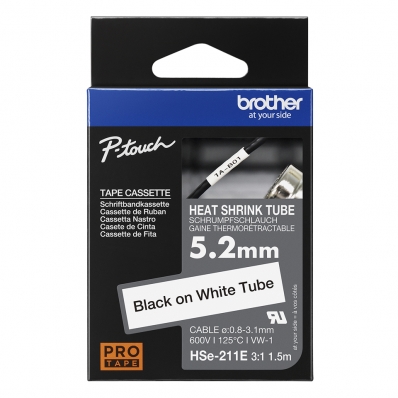 Schrumpfschlauchkassette Brother 5,2mm weiß/schwarz HSE211E