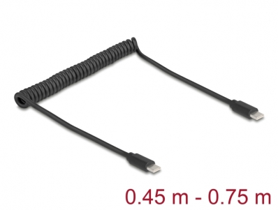 Delock USB 2.0 Type-C™ Coiled Cable male to male 0.45 m to 0.75 m black