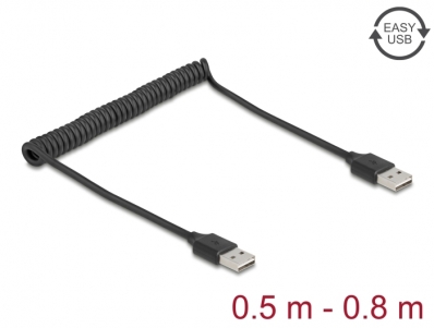 Delock Coiled Cable EASY-USB 2.0 Type-A male to EASY-USB Type-A male 0.5 m to 0.8 m black